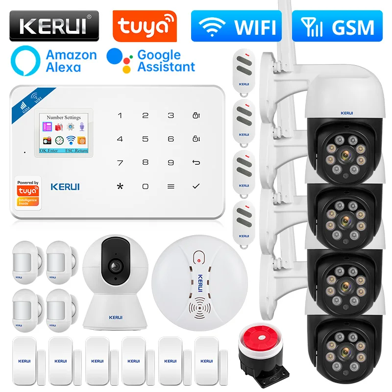 KERUI W181 сигнализация WIFI GSM для дома поддержка Alexa Tuya умный датчик движения двери