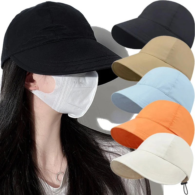 

Spring Summer Wide Brim Duck Tongue Cap Outdoor Beach Sunshade Hats Adjustable Drawcord Women Fisherman Hat Fashion Solid Color