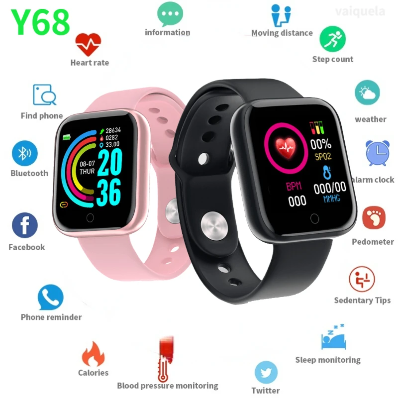 

D20 Pro Bluetooth Smart Watch Men Women Y68 Blood Pressure Heart Rate Monitor Sport Smartwatch Fitness Tracker For Xiaomi Huawei