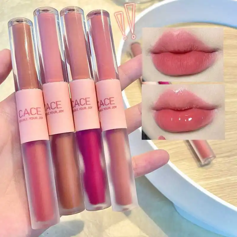 

Double Head Lip Gloss Matte Mirror Watery Non-stick Cup Waterproof Lasting Moisturizer Liquid Lipstick Lip Glaze Makeup Cosmetic
