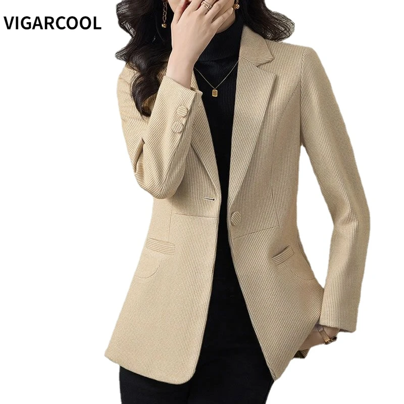 

Spring 2023 Thousand Bird check Commuter Daily Coat Women's New Temperament High Fashion Slim Fit Tweed Solid Color Small Suit