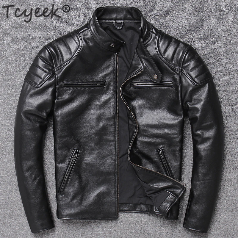 

Tcyeek Genuine Leather Jacket Men Winter Clothes 2020 Motociclista Biker Real Cow Leather Coat Man Streetwear Fit Chaqueta W1756