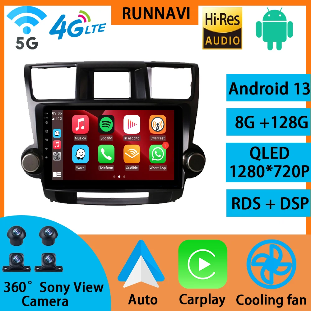 

Android 13 для Toyota Highlander 2 XU40 2007-2013, автомобильное радио, стерео, мультимедийный видеоплеер, GPS, беспроводное головное устройство для Carplay, Wi-Fi