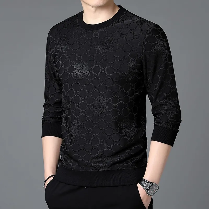 Golf Apparel Men's New Spring and Autumn Knitted Pullover Men's Golf Jacquard Fashion Round Neck T-shirt