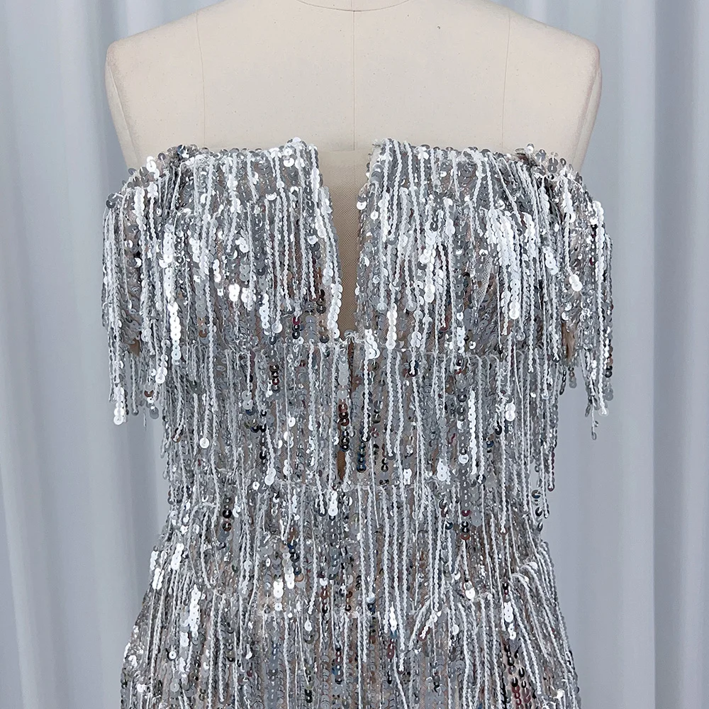 Индивидуальное французское ретро серебряное платье для выпускного вечера с