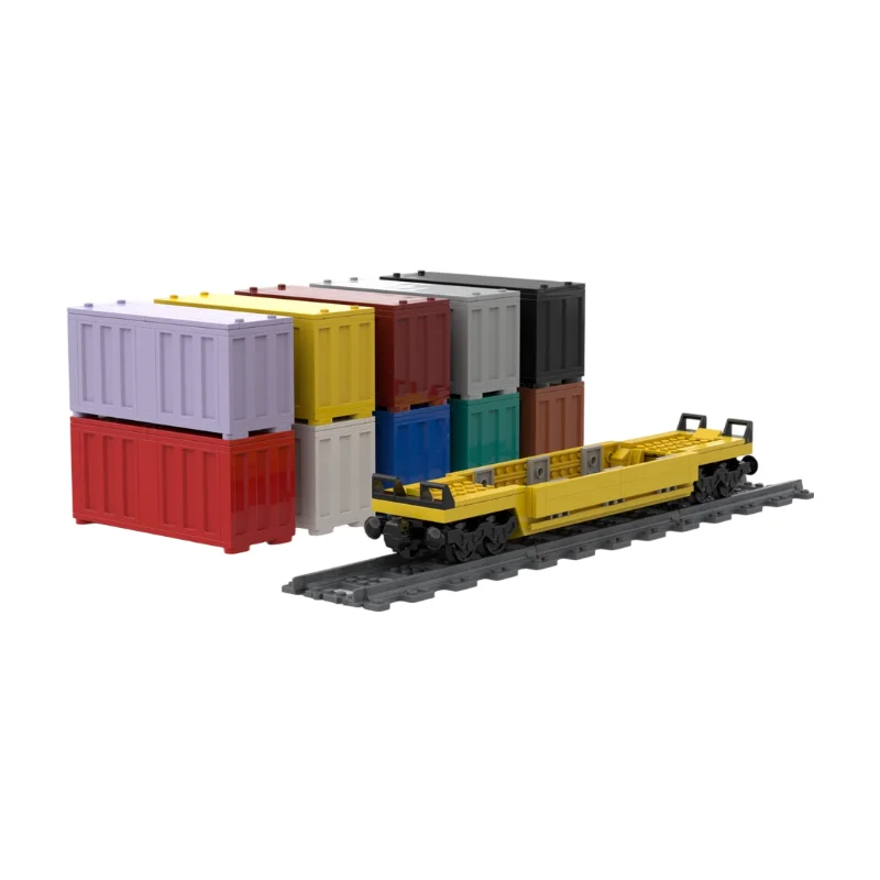 Фото Конструктор City Scale 6 Stud Wide Intermodal Well Car MOC: Железнодорожный контейнерный вагон для самостоятельной сборки, игрушка из строительных блоков №2