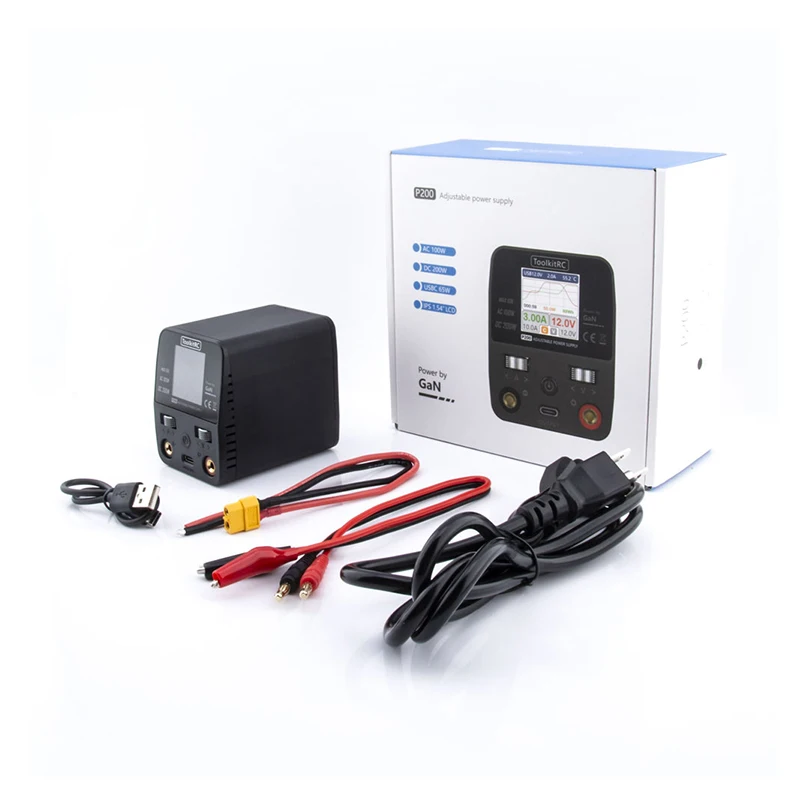 Новый ToolkitRC P200 Mini 30 в AC100W DC200W 10A GaN Регулируемый Настольный мини-источник питания USB