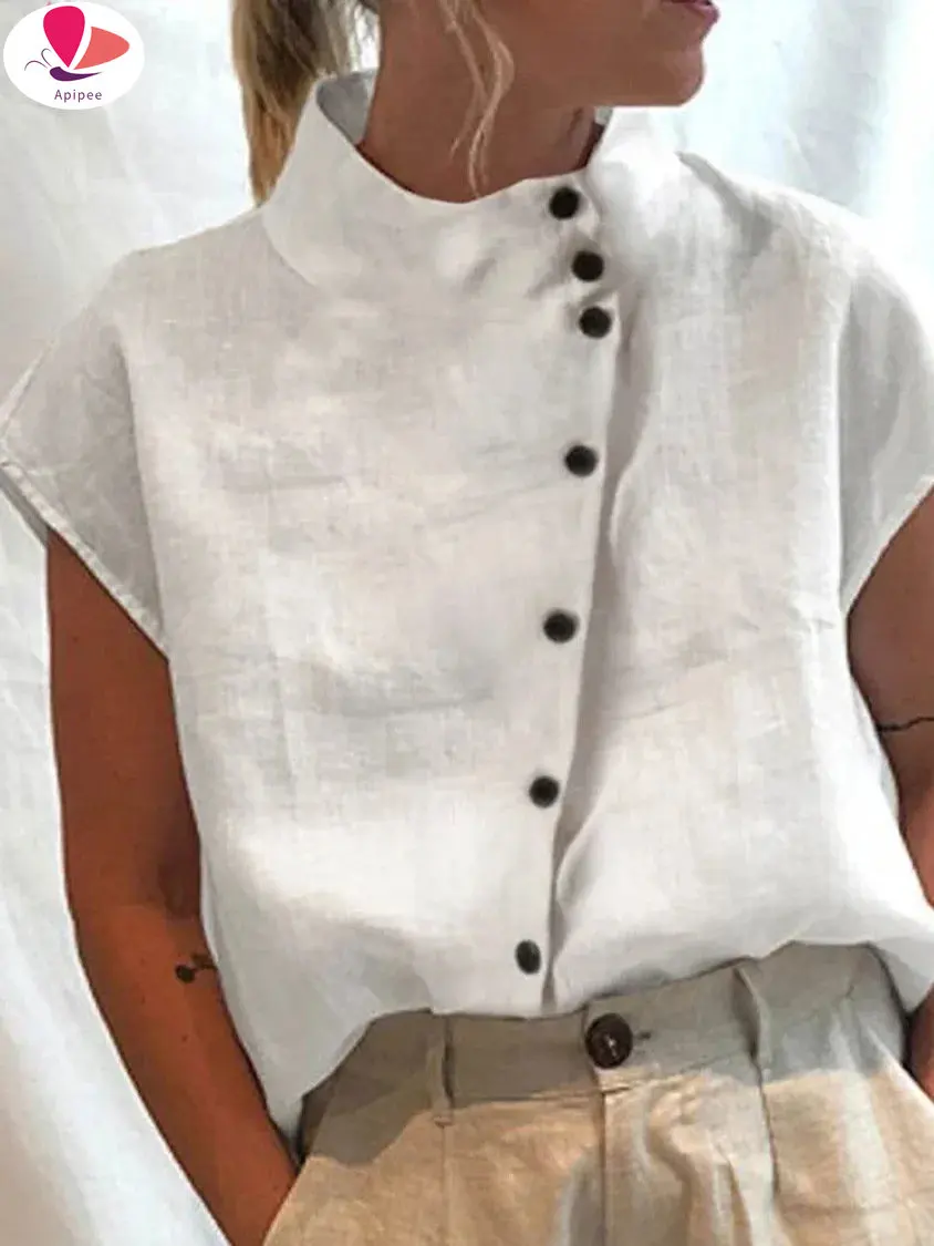 

Летняя женская блузка APIPEE 2023, модные хлопковые льняные блузки, Легкая белая рубашка, Повседневная Шикарная туника, топы, одежда оверсайз