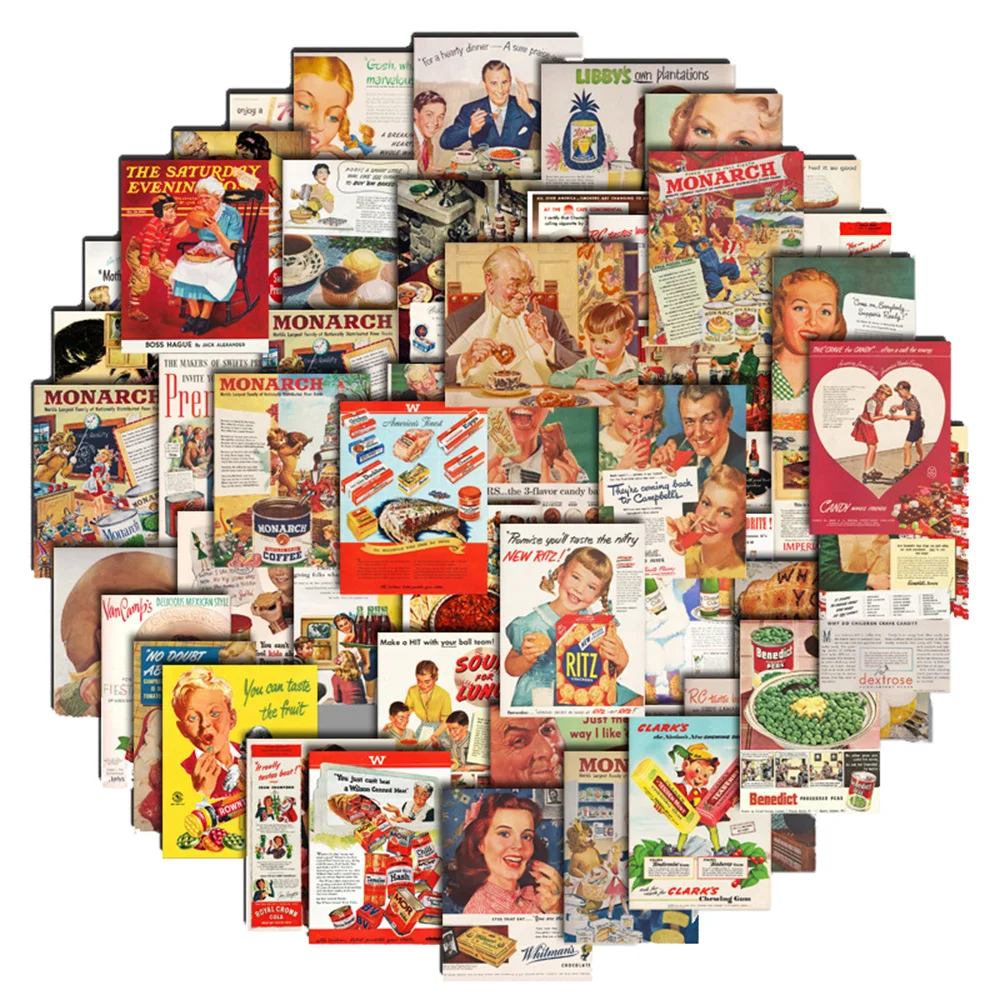 

10/30/50PCS Retro Food Packaging Poster Cartoon Graffiti Children Toys Stickers Guitar Book Phone Case Stickers Wholesale