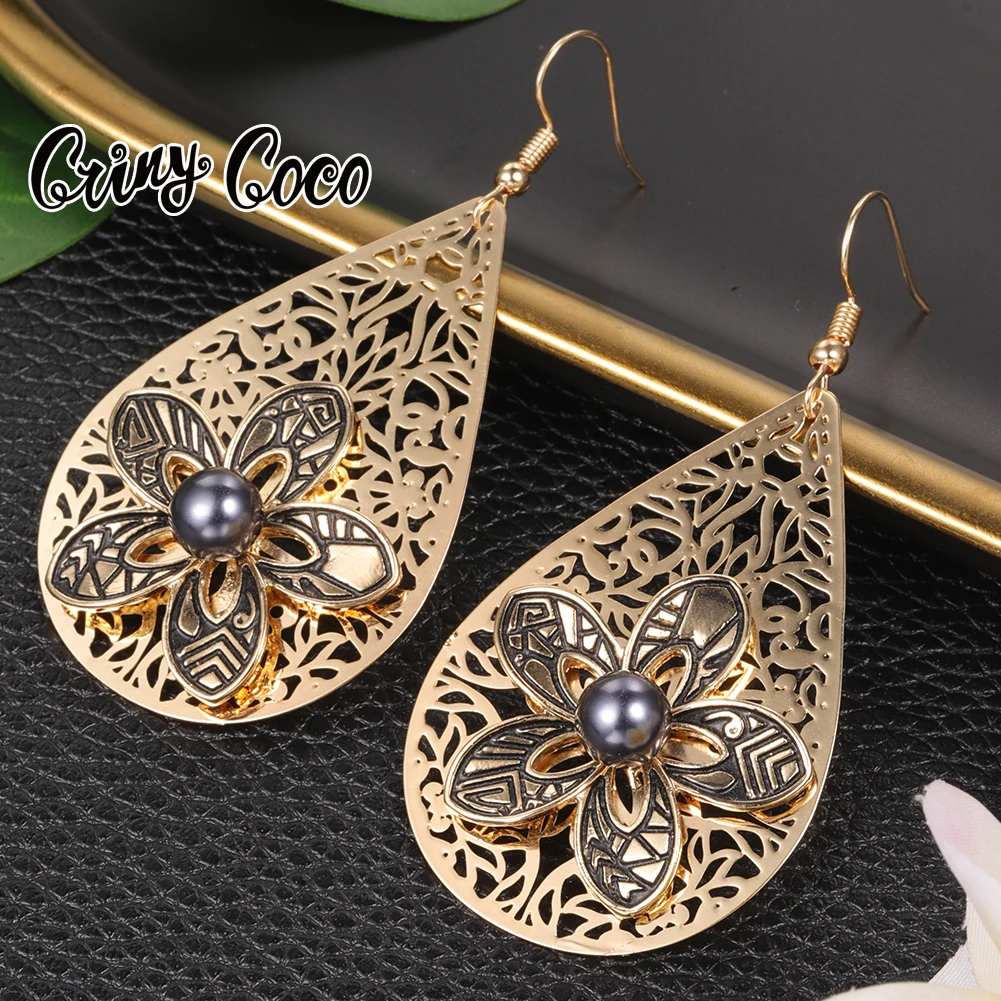 

Cring Coco Polynesian Frangipani Drop Bead Earrings Jewelry Woman Hawaiian Dangle Earring Flower Drop Pearls Earrings for Women