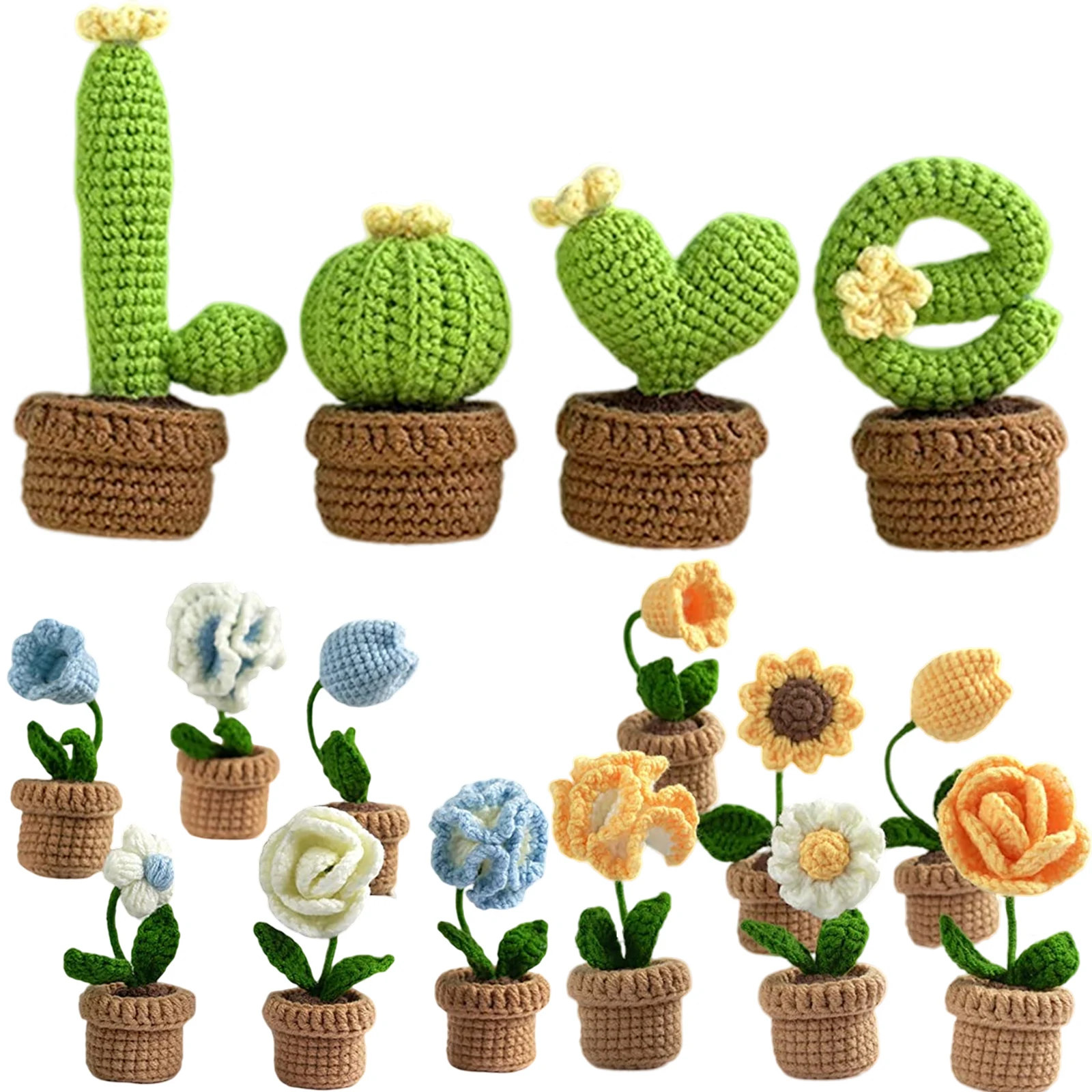 

6Pcs Crochet Potted Kit Potted Flowers Kit for Beginners and Experts DIY Potted Plants Craft Kit Complete Crochet Set Home Decor