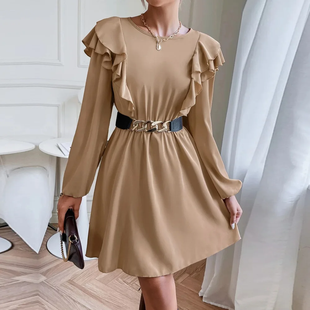 

Round Neck Long Sleeve A-line Skirt French Elegant Dress 2022 Autumn New Fashion Temperament Elegant Street Wind Fresh Dress
