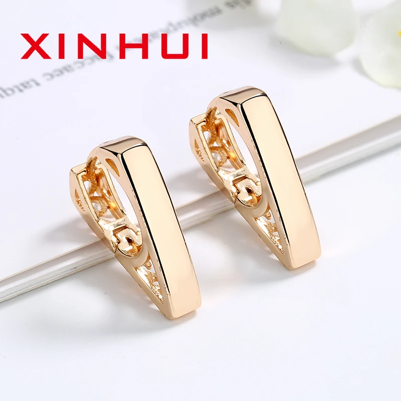 XINHUI Oro 18 K Puro 100 Con Irregular Geometry Luxury Quality Jewelry Charm Ear cuffs Earrings For Teens  Wholesale Offers