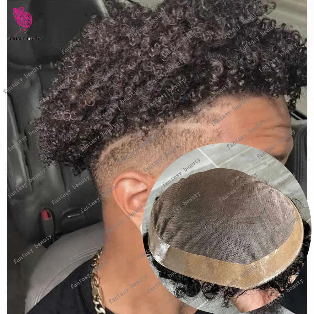 Мужской парик из 100% человеческих волос с дышащей моно-основой 8 мм