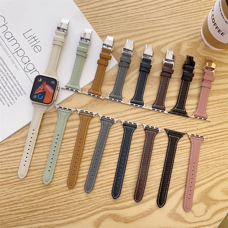 

For iWatch Slim Real Leather Watchbands for Iwatch Series Ultra 8 7 6 SE 5 Simple Strap for Apple Watch 49mm 45mm 41mm Band
