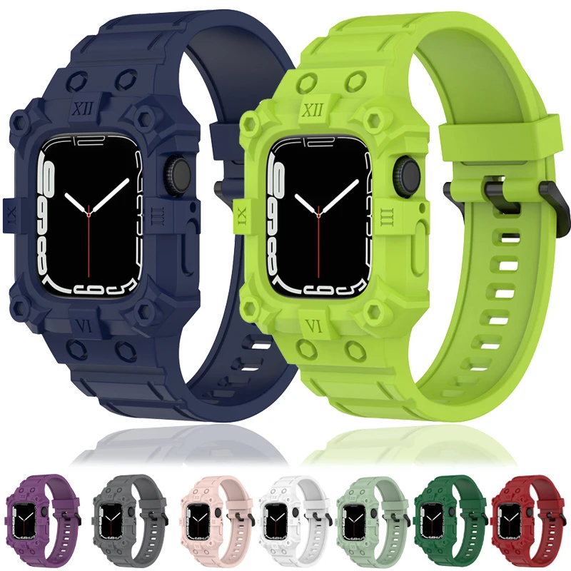 

Strap for Apple Watch Band 44mm 40mm 38mm 42mm 41mm 45mm with Case Silicone Bracelet Correa iWatch Series 8 7 6 SE 5 4 3 2 Bands