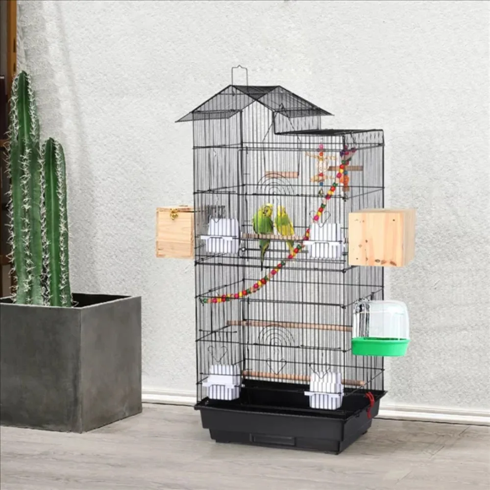 

SmileMart 39 "металлическая птичья клетка с перьями и игрушками, черный Птичий дом