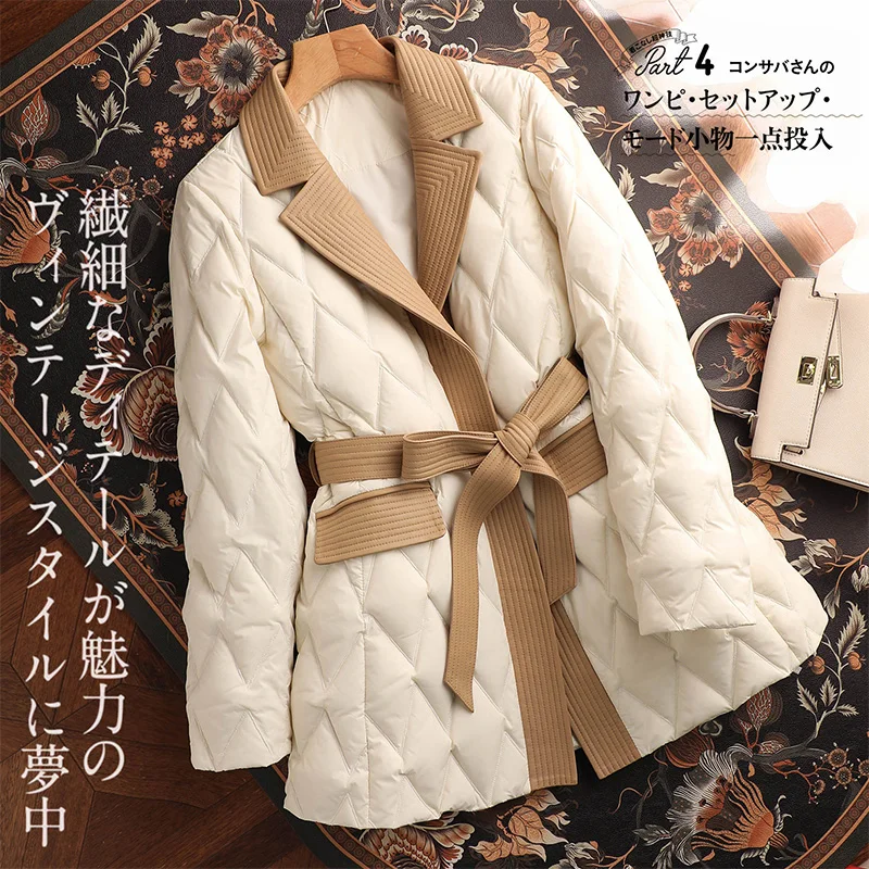 Fashion Design New 90%  White Goose Down  Winter Coat Women Patchwork Sheepskin Casaco Feminino  Luxury  Covered Button Thin