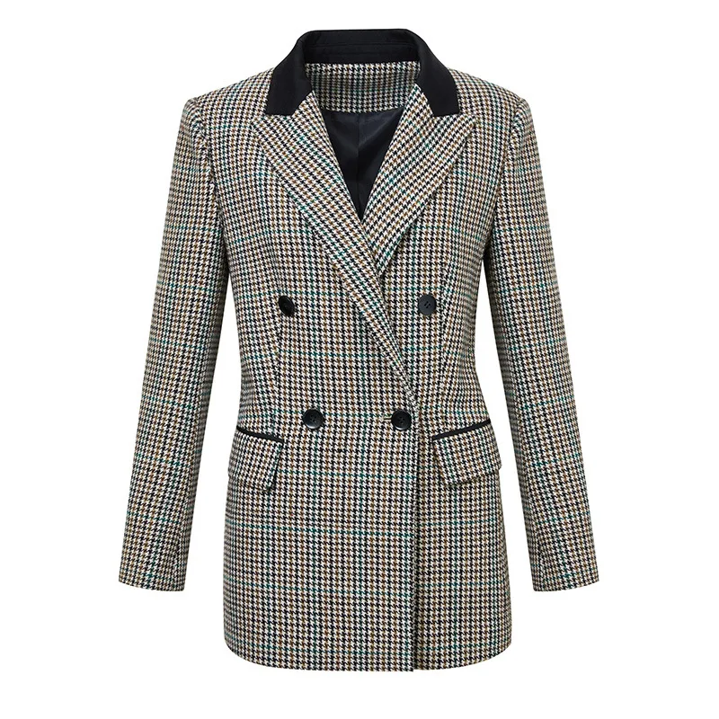 Retro Plaid Suit Jacket Women Autumn Tailored Coat Wool Fashion Slim Coats Casual Business Blazer Jackets Office Lady Blazers