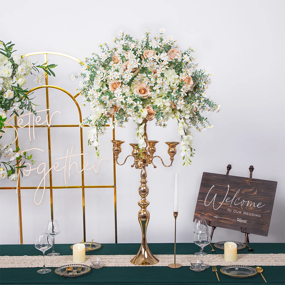 Центральные части свадебного стола искусственный белый цветок Роза шампанского