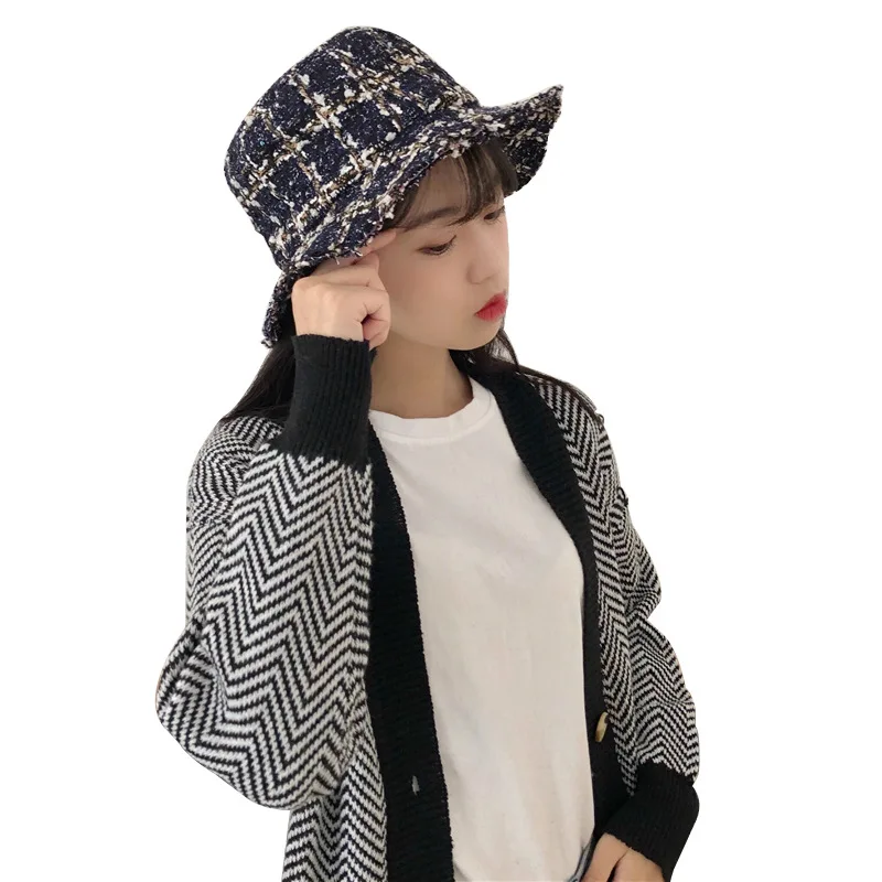 Осенняя Женская клетчатая Панама Боб уличная мини Солнцезащитная шляпа с