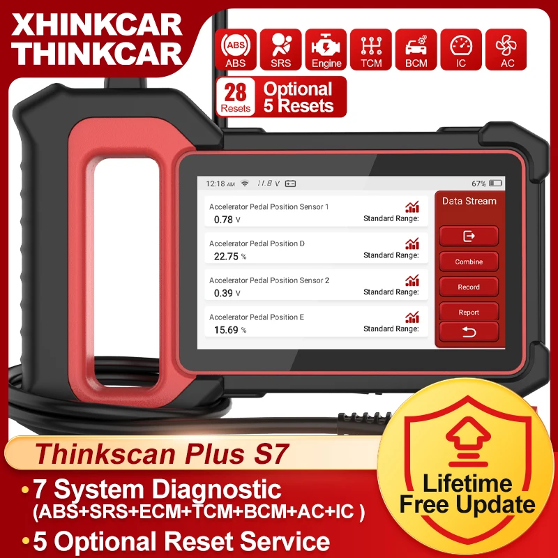 Фото Сканер THINKCAR Thinkscan Plus S7 OBD2, профессиональный сканер для сброса кодов, полный диагностический инструмент для автомобиля №1