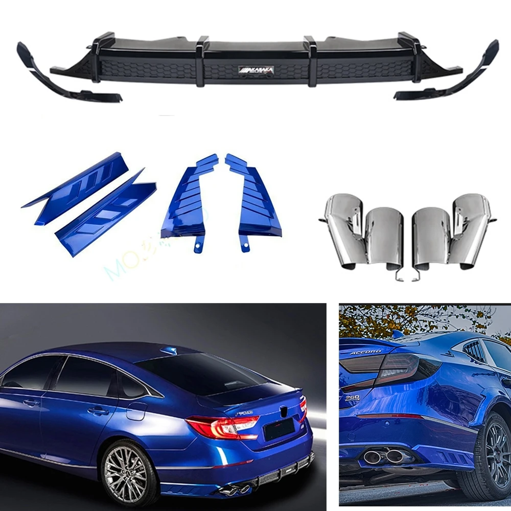 Car Rear Bumper Diffuser Lip & Muffler Exhaust Tips & Side Cover Trim Splitter For Honda Accord 2018-2021 AKASAKA