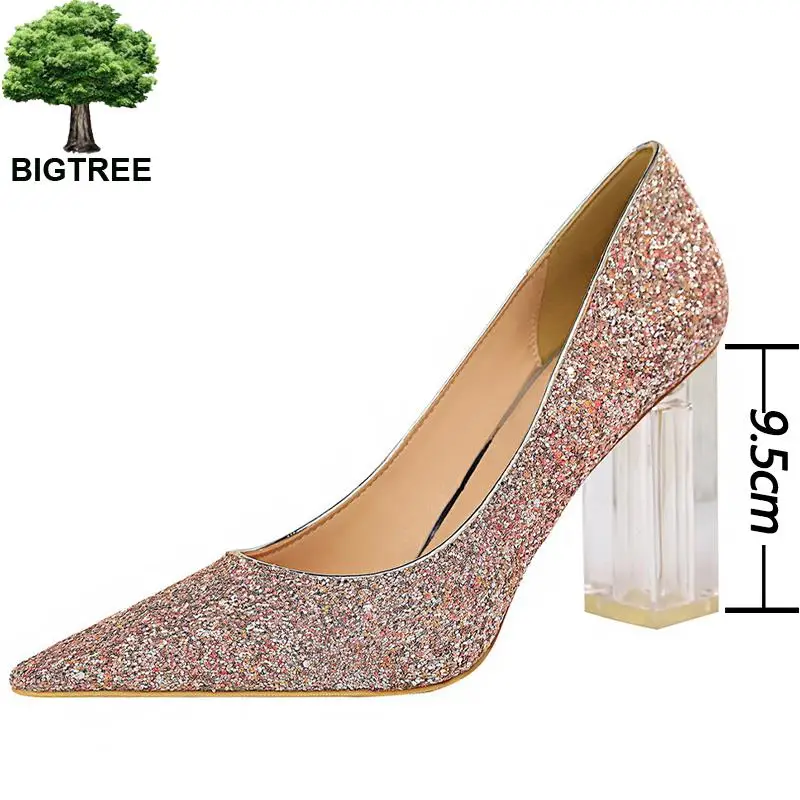 Туфли Bigtree женские на прозрачном каблуке свадебные туфли-лодочки с блестками