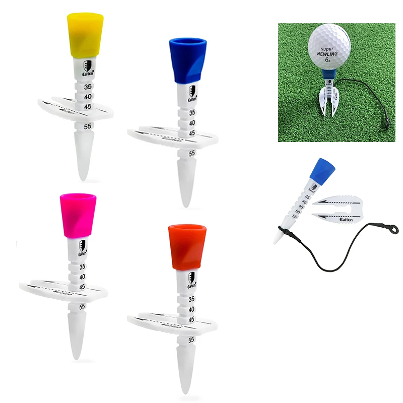 

4PCS 85mm Golf Double Tee Step Down Golf Tees Plastic Prevent Loss Rope Golf Divot Tool 4 Color Golf Ball Holder Accessories