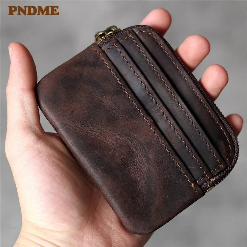 Original crazy horse cowhide card package simple coffee natural genuine leather small coin purses key wallets ID Holders