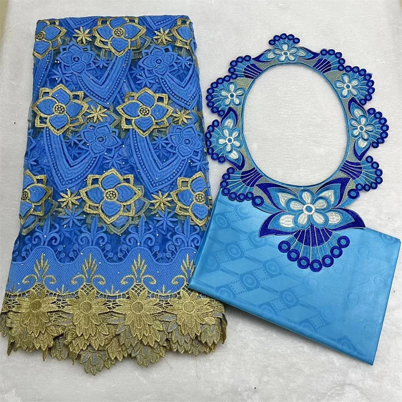 

2.5 y lace +2.5 y Perfume Bazin Riche Brode +collar embroidery African fabrics Tulle cord Lace popular Dubai style XM072202