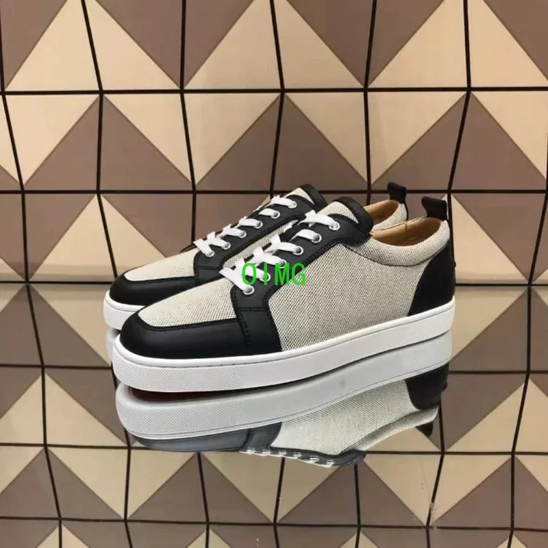 

Low Cut Red Bottom Shoes For Men Luxury High Quality Trainers Driving Spiked Black Side Gray Cloth Genuine Leather White Sole