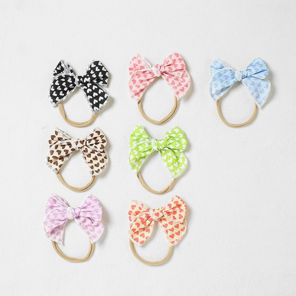 

Baby Girl Nylon Headband Cute Print Heart Bow Hair Band Soft Stretch Cotton Fabric Bow-Knot Headbands Children Hairs Accessories