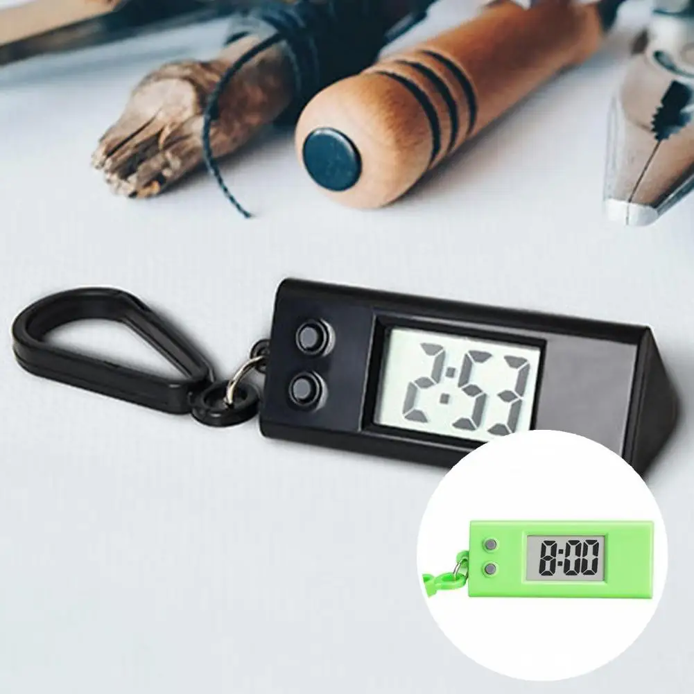 Mini LCD Digital Time Display Alarm Clock Table Dashboard Silent Student Desktop Desk Electronic Hanging Keychain for Exam |