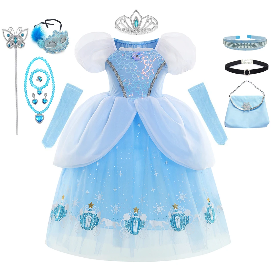 Cinderella Dress Girls Halloween Christmas Ball Gown Dress Up Cosplay Princess Costume Kids Clothes for Birthday Party