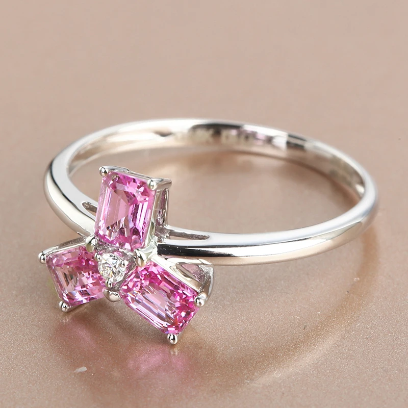 

s925 silver inlaid cherry blossom pink crystal flower ladies engagement ring adjustable fresh and delicate light luxury jewelry