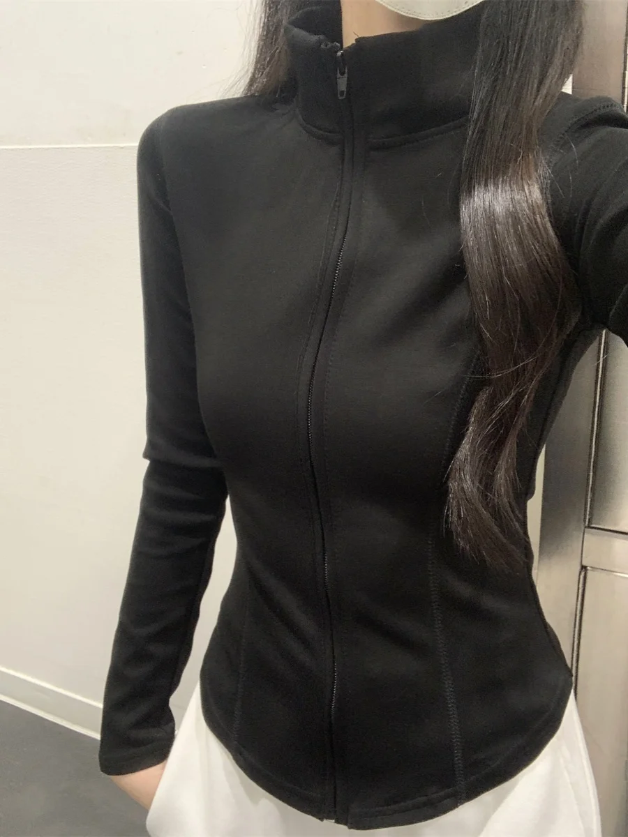 Корейский кардиган на молнии с воротником до половины высоты верхняя одежда