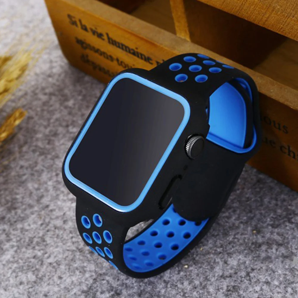 Case+Silicone Strap for apple watch band 44mm 45mm 41mm 38mm 42mm 40mm 44MM Sport Rubber Bracelet iWatch serise 6 5 se 7 8 band