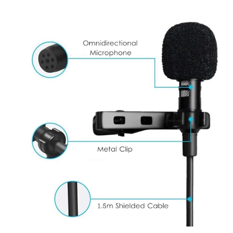

JMANCE Mini Portable Lavalier Microphone Condenser Clip-on Lapel Mic Wired Mikrofo/Microfon For Android Car radio carplay