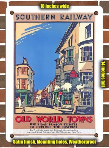 Металлический знак-1932 Южная железная дорога старые города-10x14 дюймов