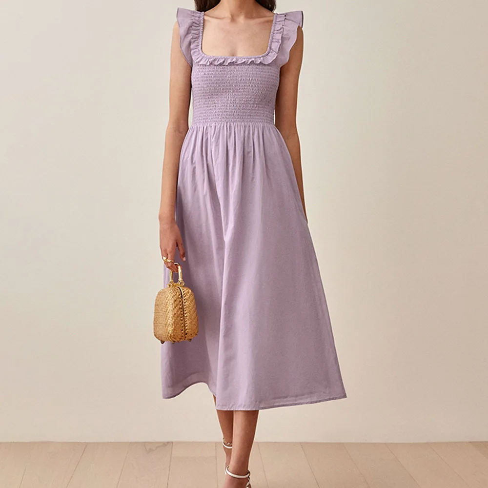 

Dress 2022 Spring Autumn Women Casual Dress Sleeveless Square Neck Solid Color Elegant Party Outfits Vestido Streetwear Clothes
