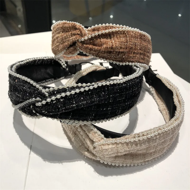 

Woolen Pearl Knot Hairbands For Women Heandbands Korea Hair Accessories Hair Band Flower Crown Headband Head Wrap