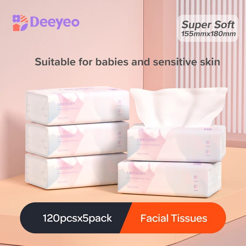 

Deeyeo Facial Tissue Wipes Baby Special Moisturizing Paper Super Soft Face Dry Towel 100% Cotton Large Pack Seche Serviette