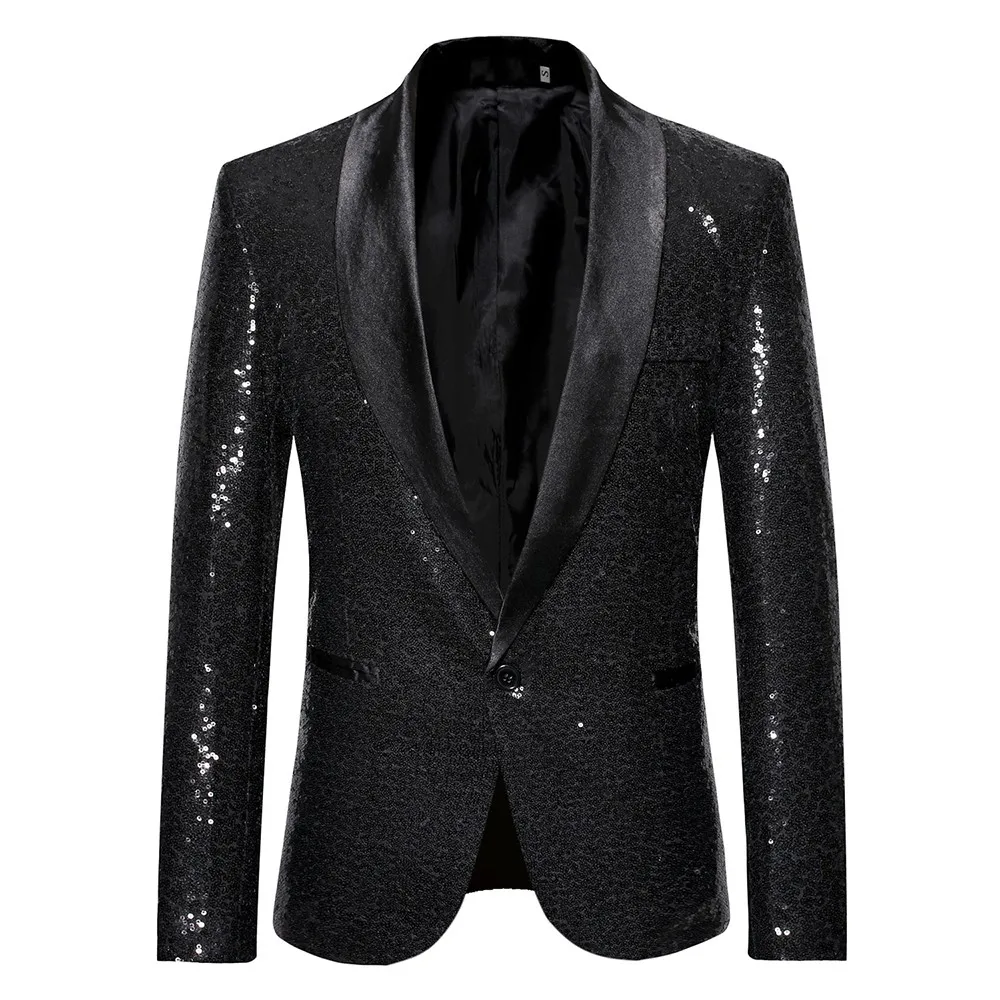 

Jacket Coat Party Performance Nightclub Party Polyester Gentleman Glitter M/L/XL/2XL Men's Nightclub Suit Coat