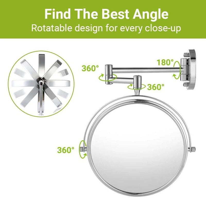 Раздвижное 8-дюймовое двухстороннее зеркало для ванной комнаты умное макияжа