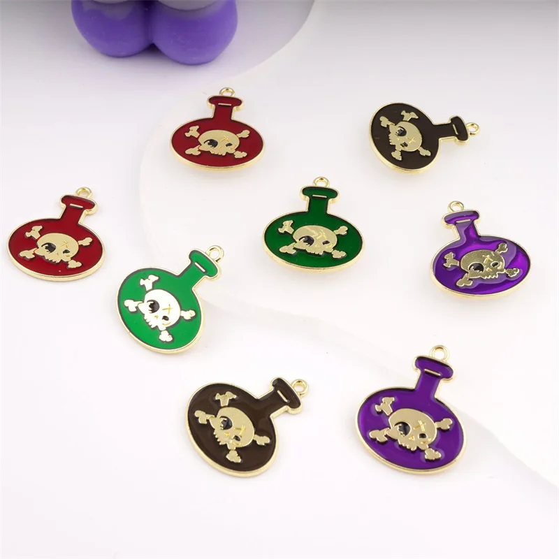 

10pcs New Halloween Skeleton Skull Poison Bottle Charms DIY Bracelet Necklace Earrings Keychain Jewelry Making Accessories