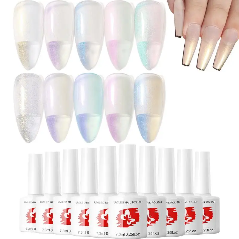 

Mermaid Nail Gel Polish Kit Shell Pearl Color Gels Nails Art Varnish Lot UV Semi Permanent Nail Lacquer 10pcs/Set