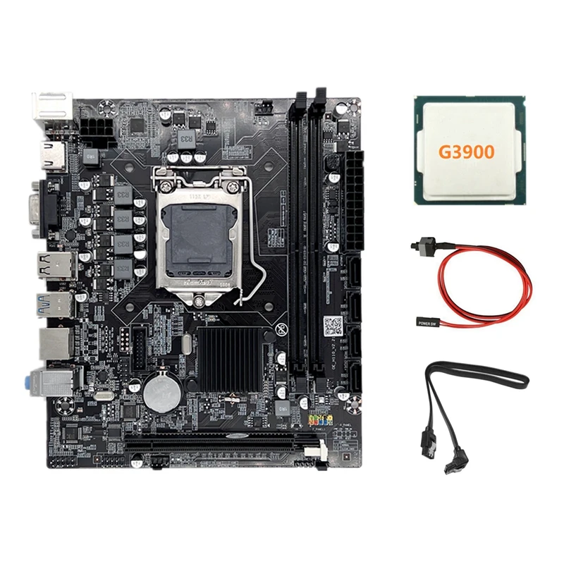 

Материнская плата H110 LGA1151 для компьютера, поддерживает процессор Celeron G3900 G3930, Память DDR4 + процессор G3900 + кабель переключателя + кабель SATA