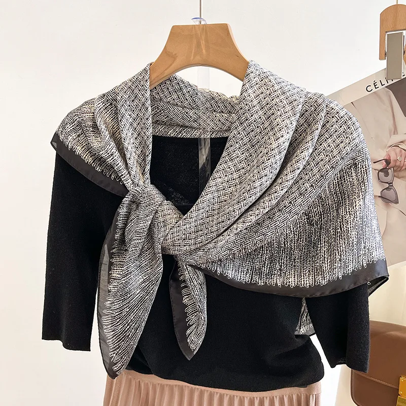 

Fashion 2023 Model Silk Hijab Women Popular Design Square Scarves Summer 90X90CM Kerchief Couple Style For Gift Sunscreen Shawls