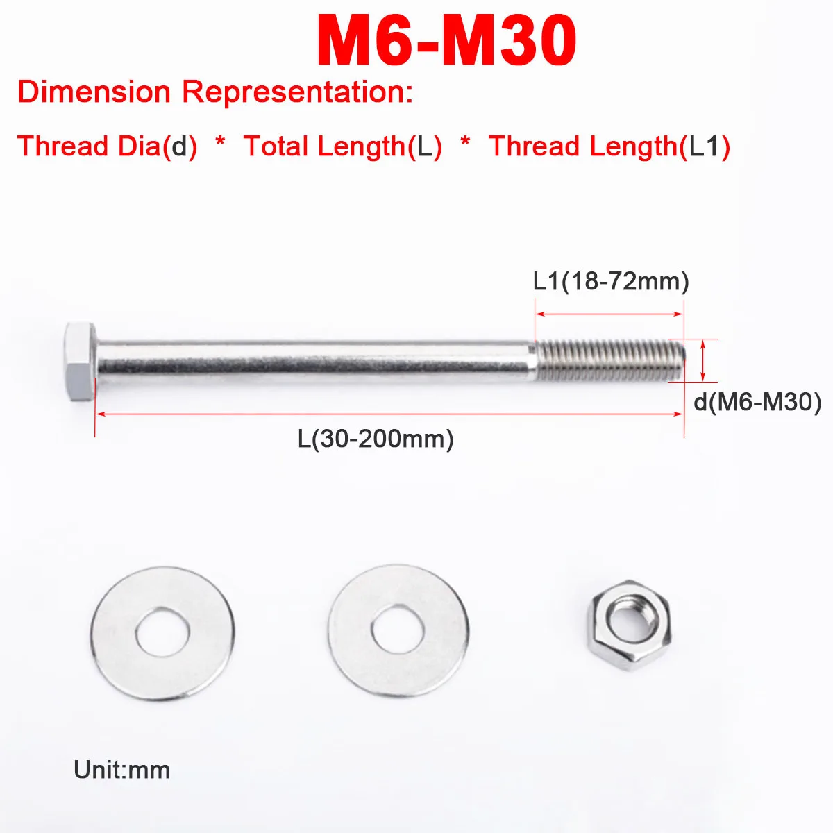 

304 Stainless Steel Extended Screw Outer Hexagonal Half Tooth Bolt Washer Nut Combination Set M6M8